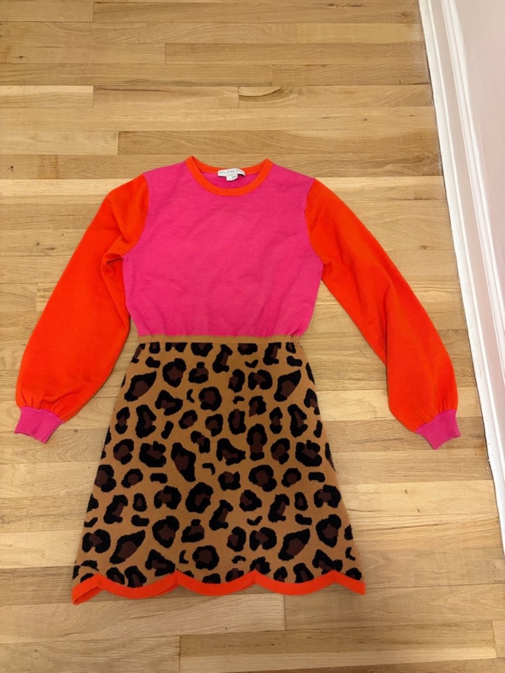 Never Fully Dressed Pink and Orange Colorblock Sweater Dress with Leopard Skirt